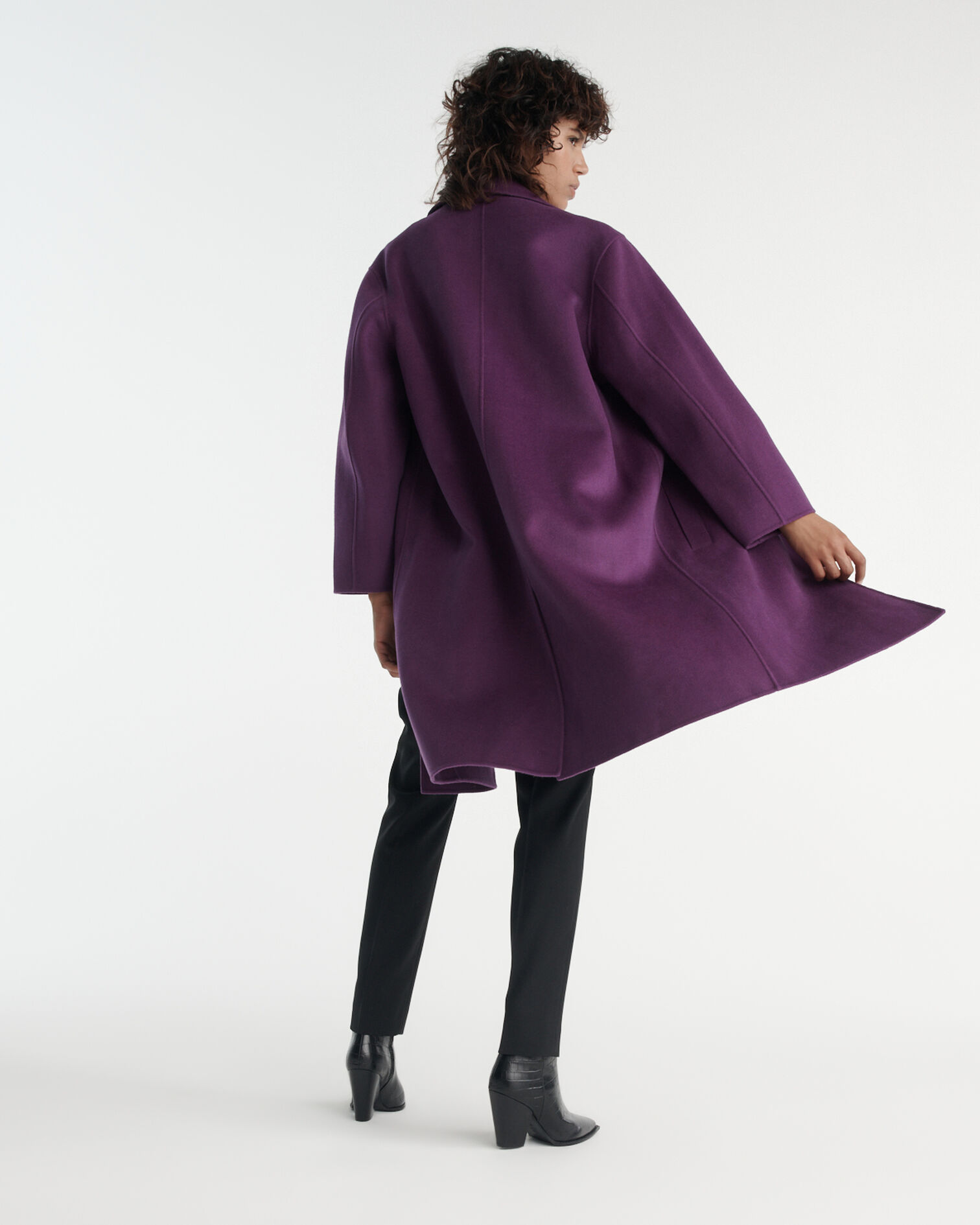 Oversized double-faced purple wool coat, MAUVE, hi-res image number null