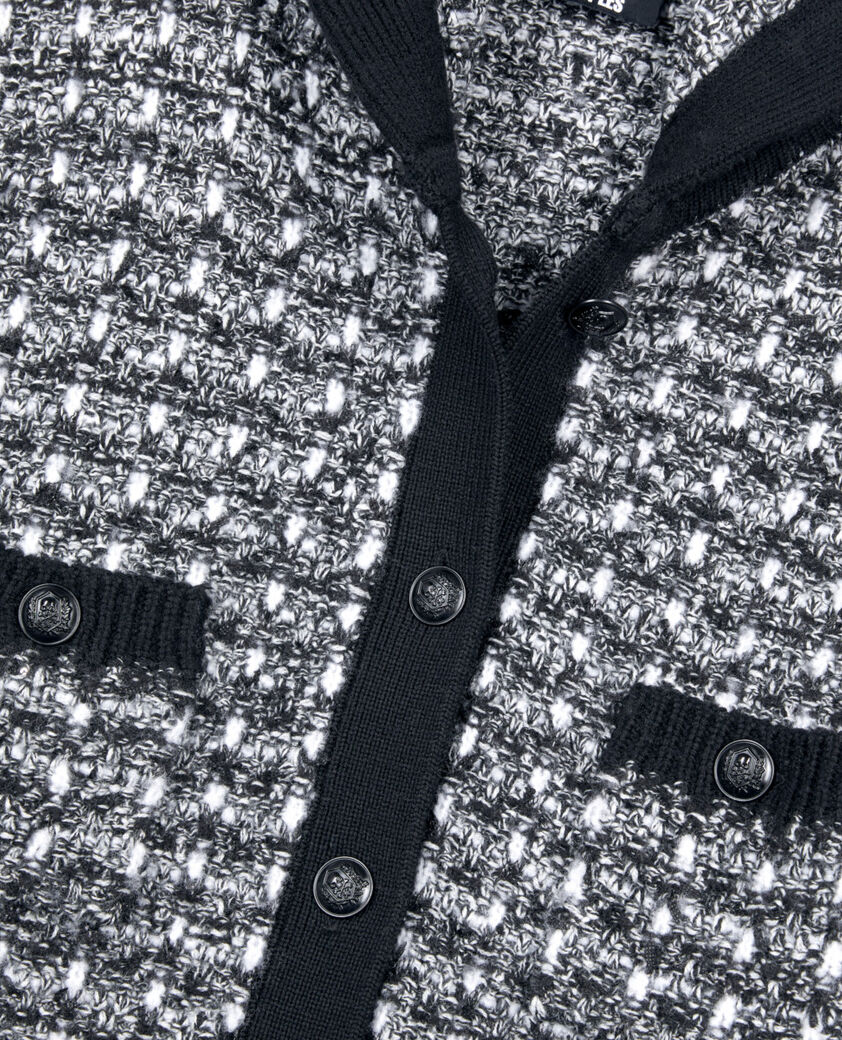The Kooples WOMEN BLACK / WHITE black and white tweed hooded cardigan