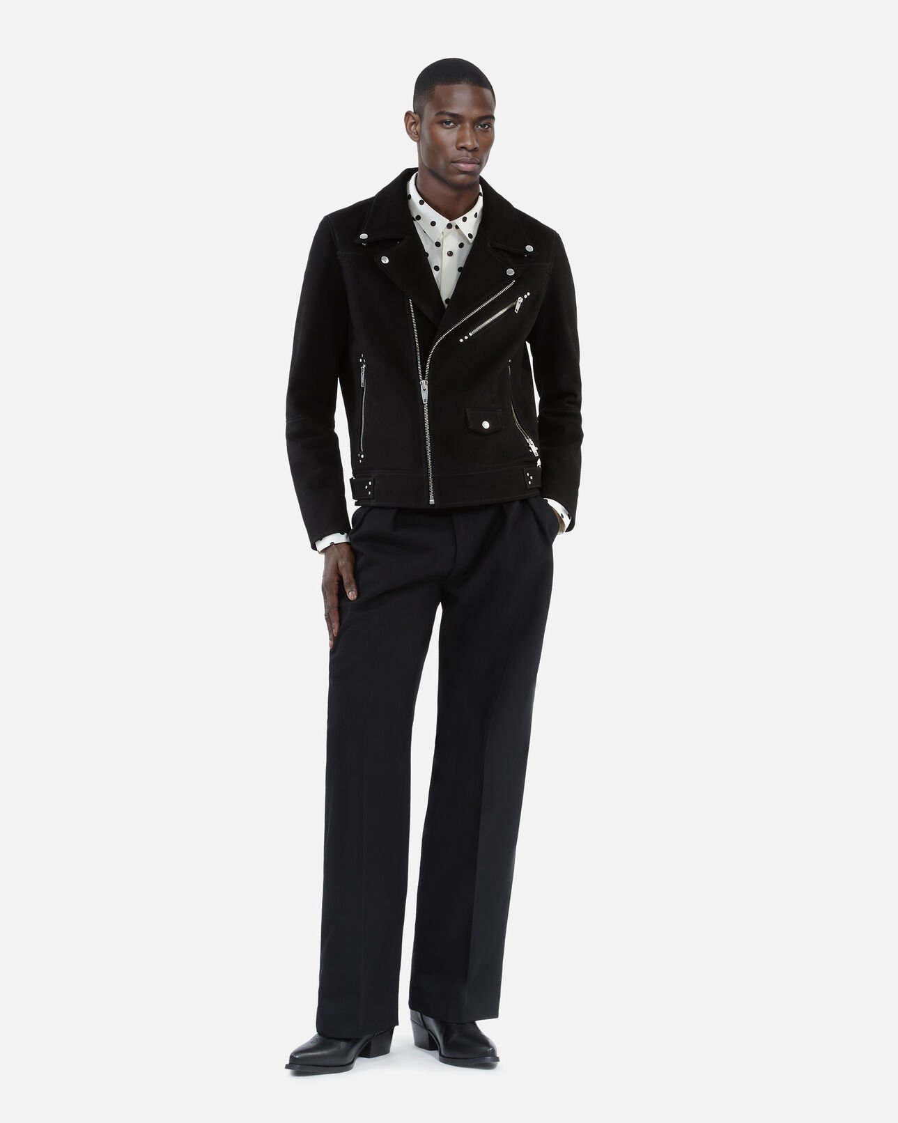 The Kooples HERREN BLACK schwarze bikerjacke aus nubukleder