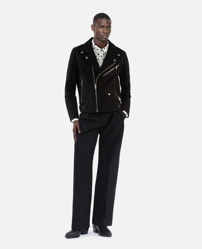 The Kooples HOMME BLACK blouson biker en nubuck noir