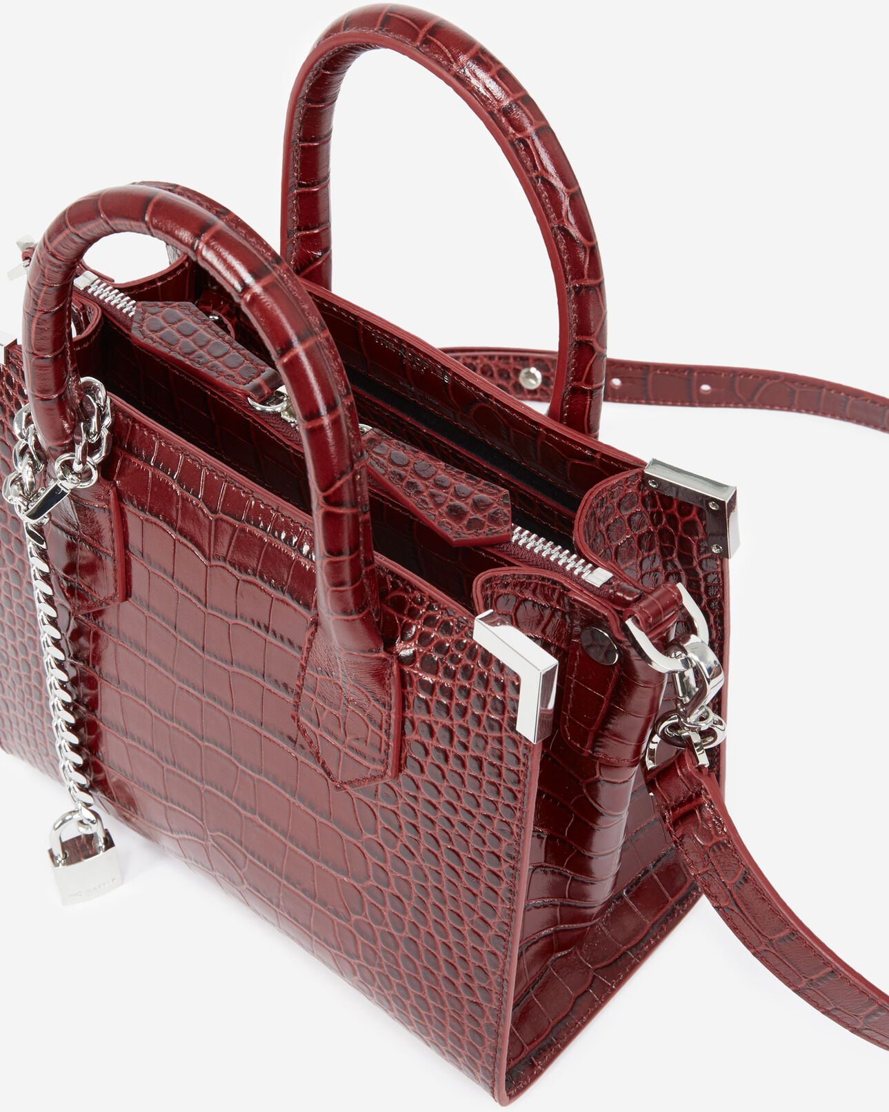 The Kooples WOMEN AUBERGINE croco-print ming bag in red leather