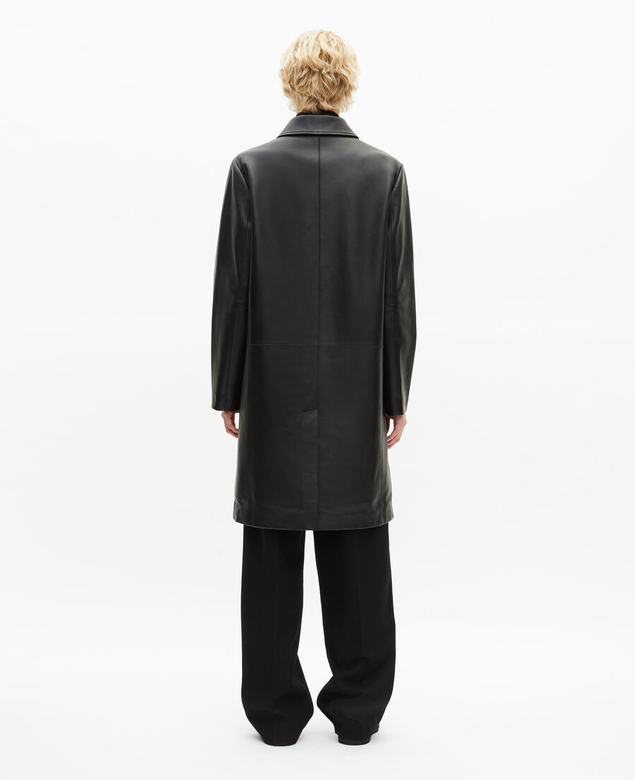 The Kooples MEN BLACK black leather mid-length coat