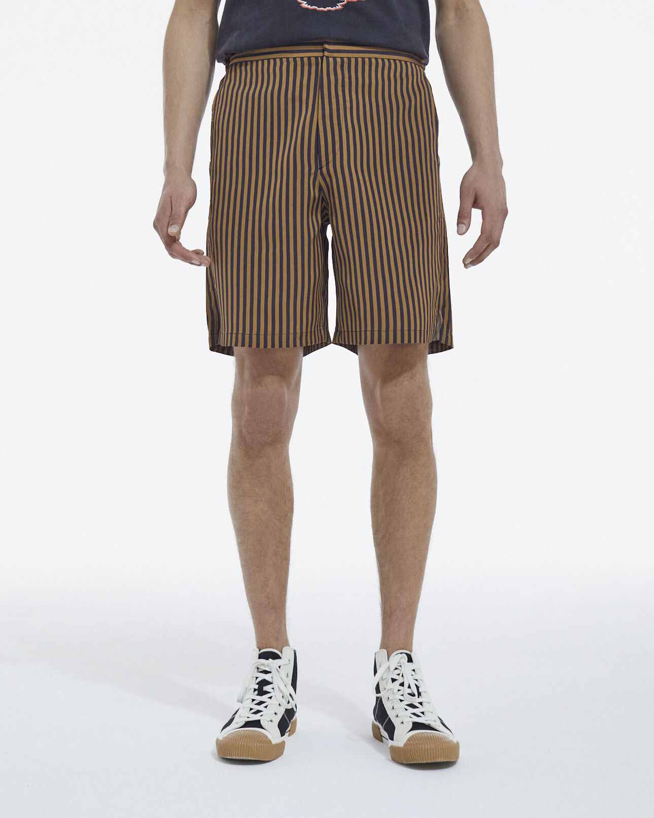 The Kooples HOMME NAVY / BROWN short bleu marine fluide à rayures