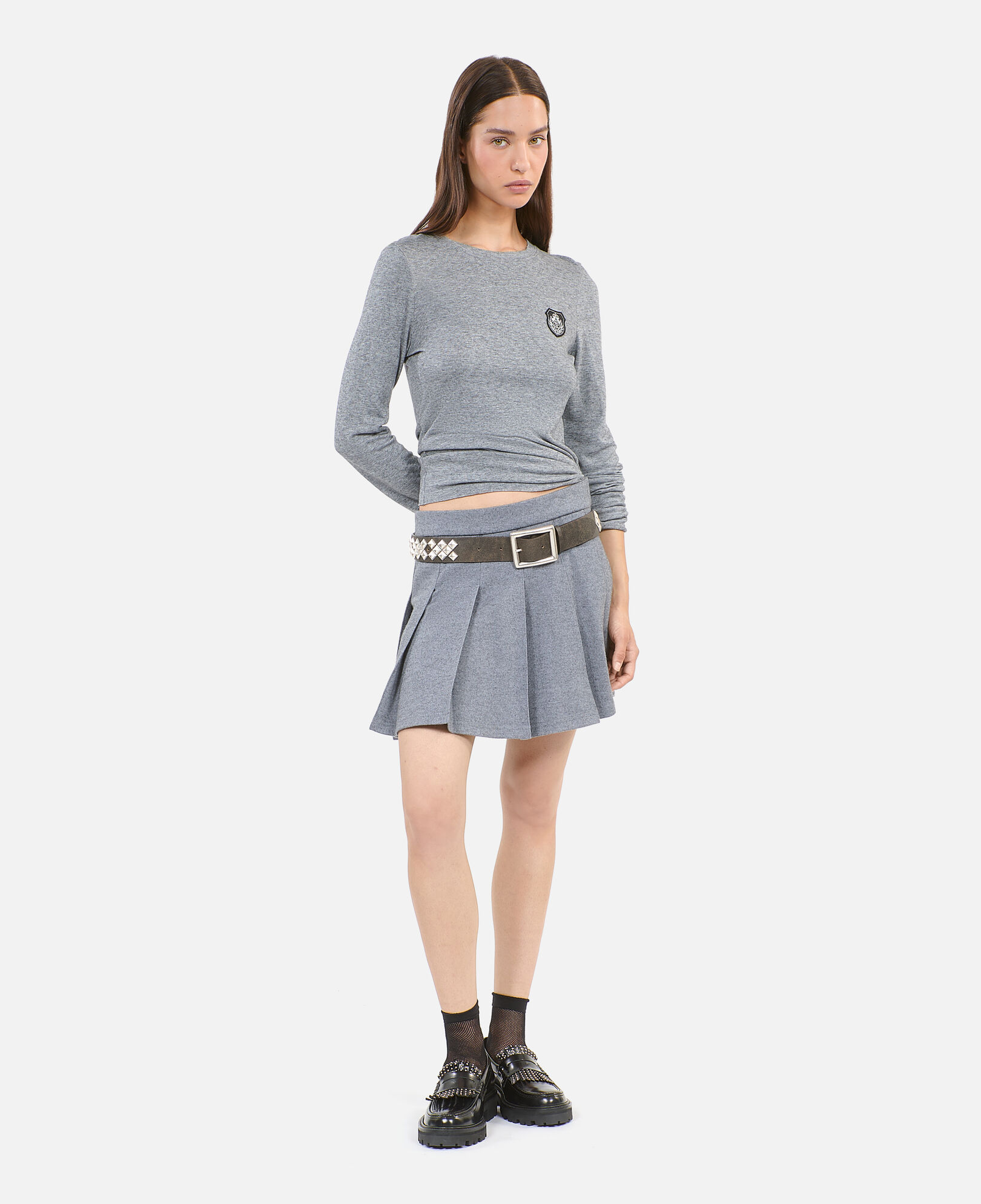The Kooples WOMEN GREY MELANGE long sleeved printed t-shirt