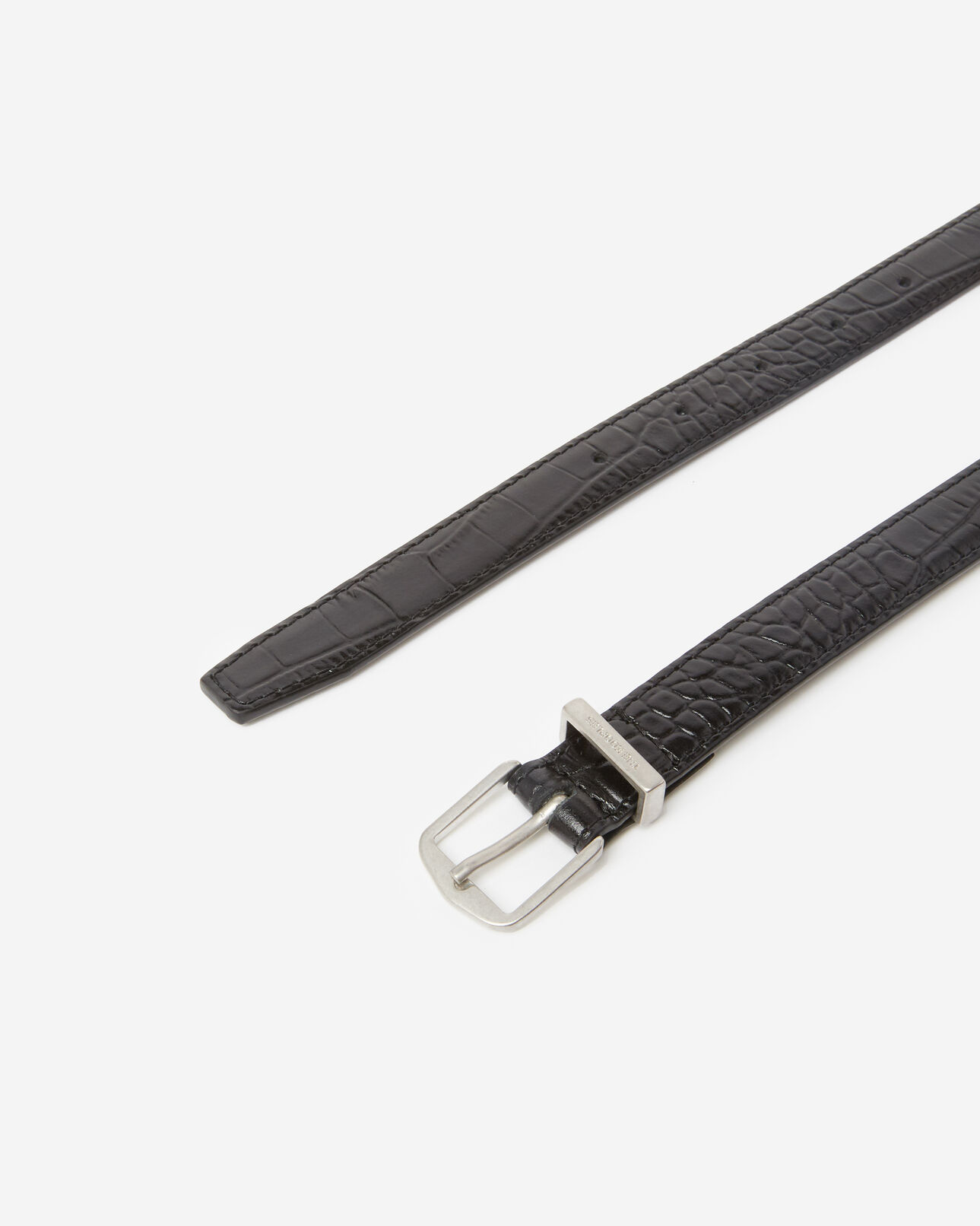 The Kooples MEN BLACK croc-print black leather belt w/square buckle