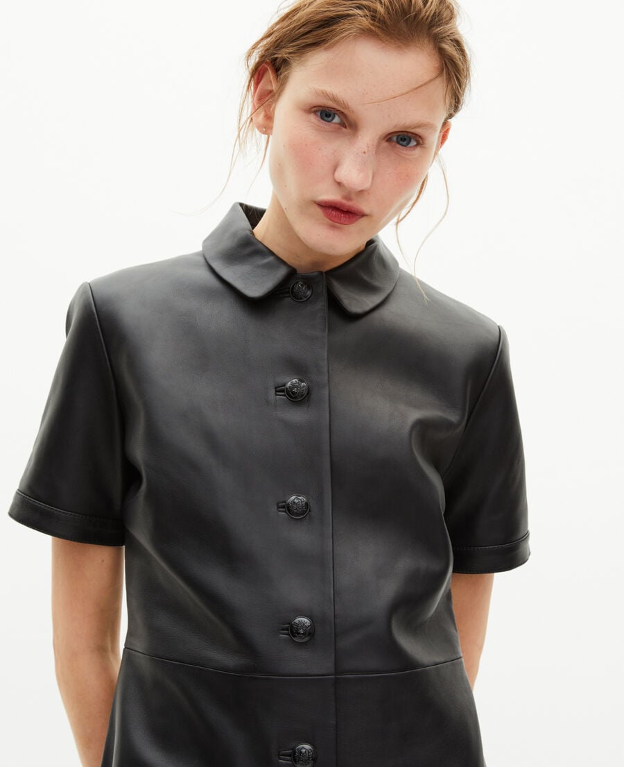 The Kooples FEMME BLACK robe courte en cuir noire