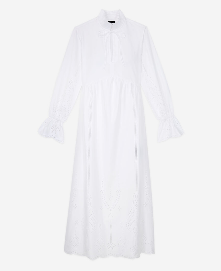 long white dress with broderie anglaise