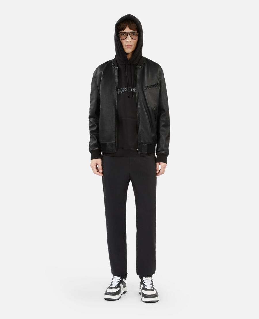 blouson teddy en cuir noir