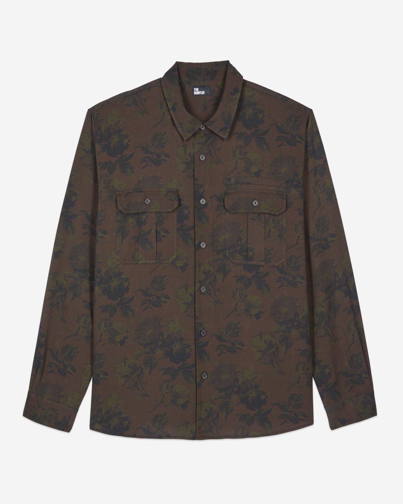 The Kooples MEN DARK BROWN brown floral print shirt