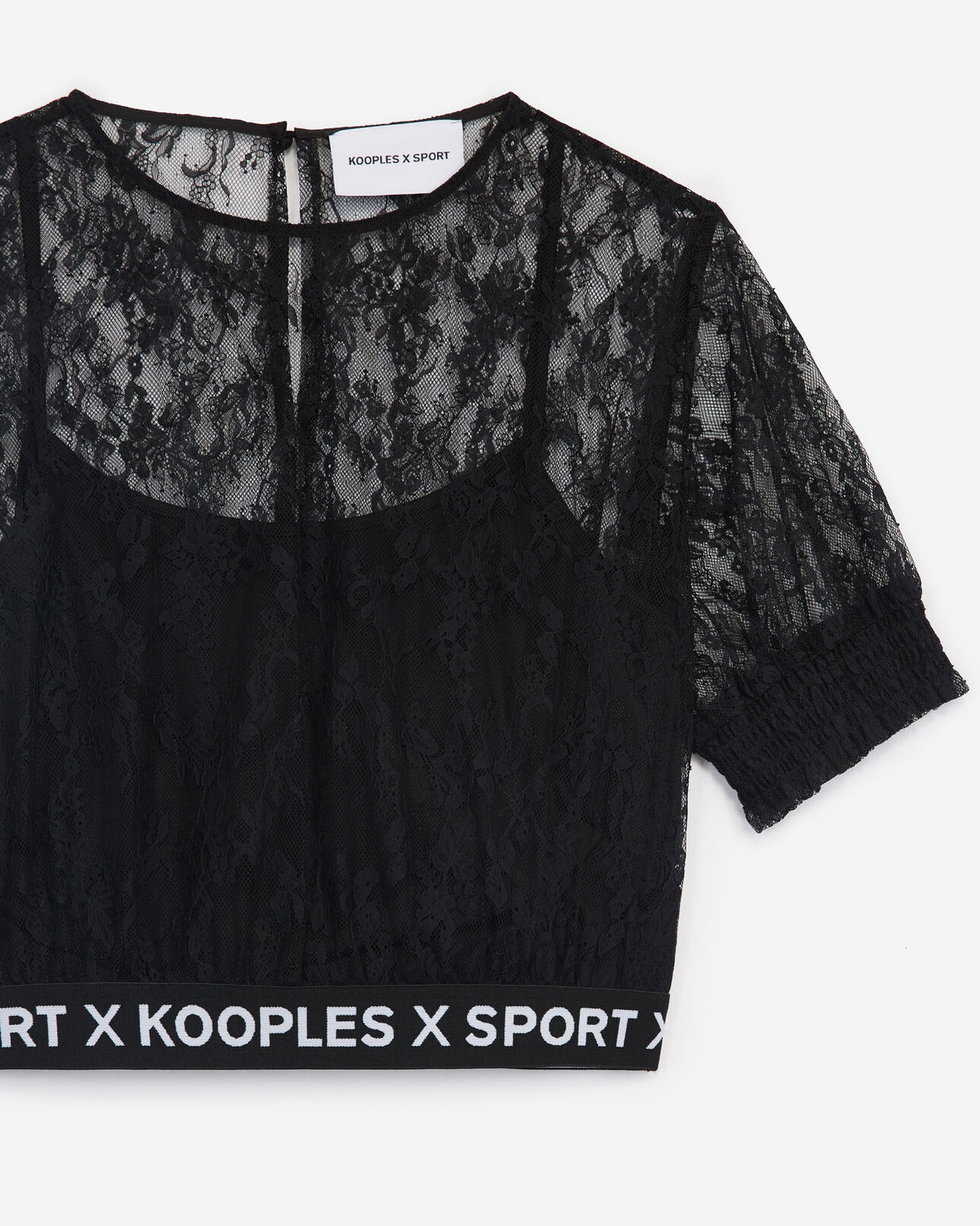 The Kooples WOMEN BLACK black lace top with the kooples logo band