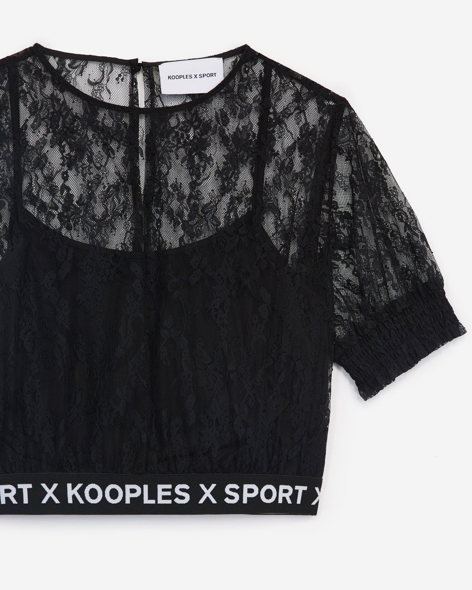 Black lace top with The Kooples logo band, BLACK, hi-res image number null
