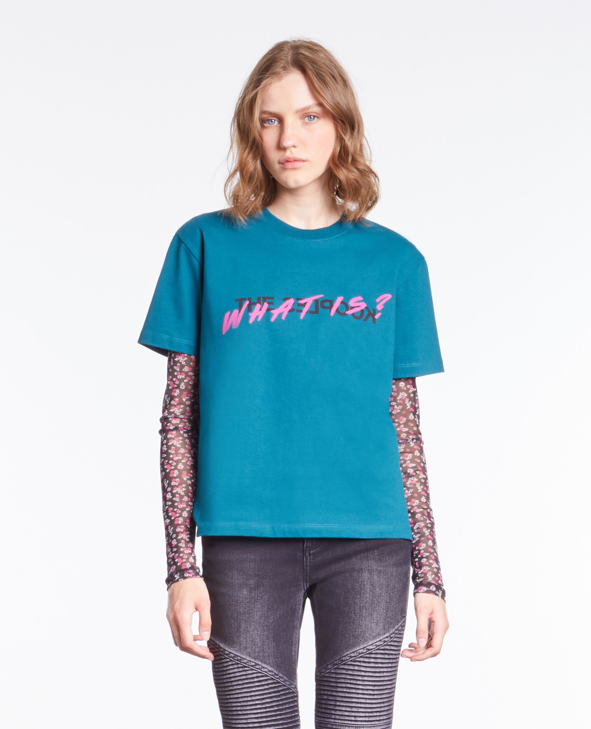 Women's blue what is t-shirt, MEDIUM BLUE, hi-res image number null