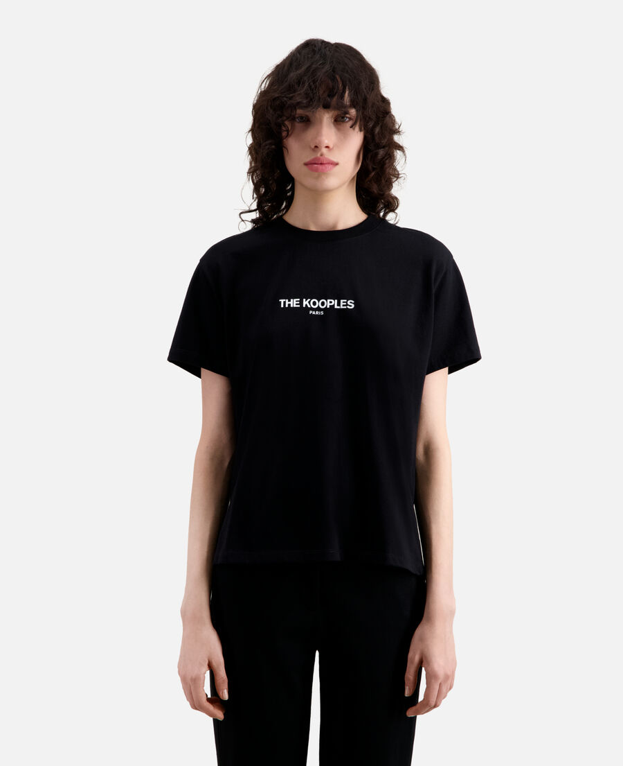schwarzes baumwoll-t-shirt damen mit logoprint