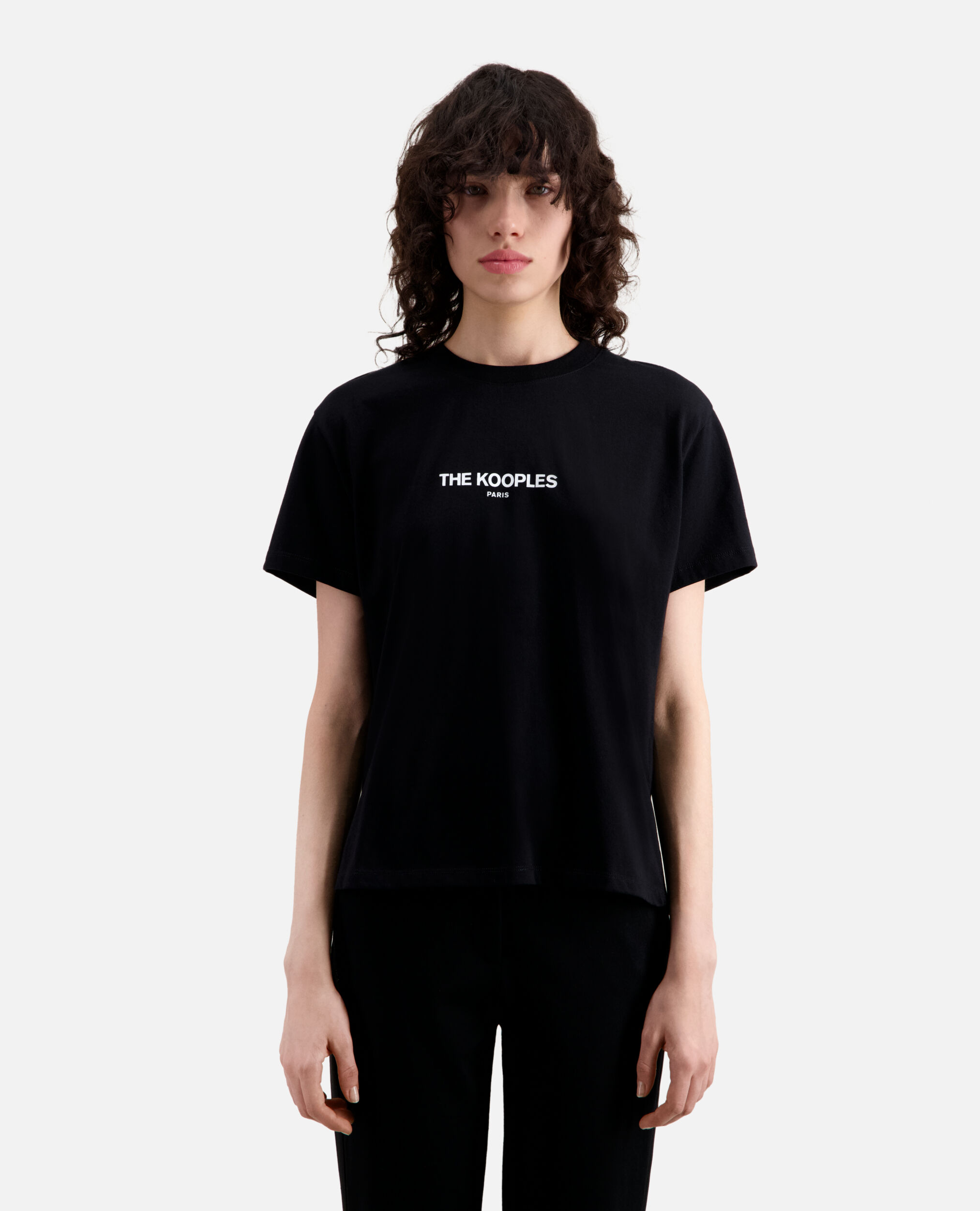 Schwarzes Baumwoll-T-Shirt Damen mit Logoprint, BLACK, hi-res image number null