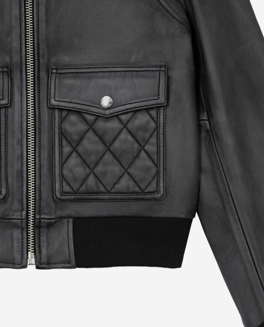 The Kooples F BLACK WASHED black vintage effect leather jacket