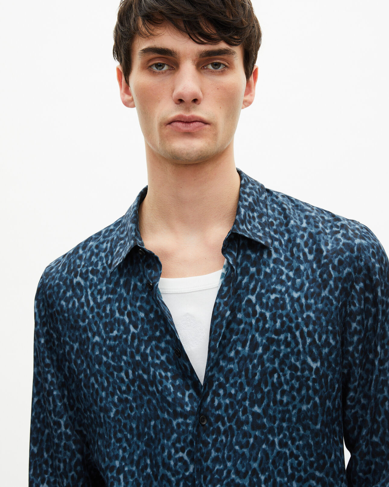 The Kooples HOMME BLUE chemise imprimé léopard en soie mélangée