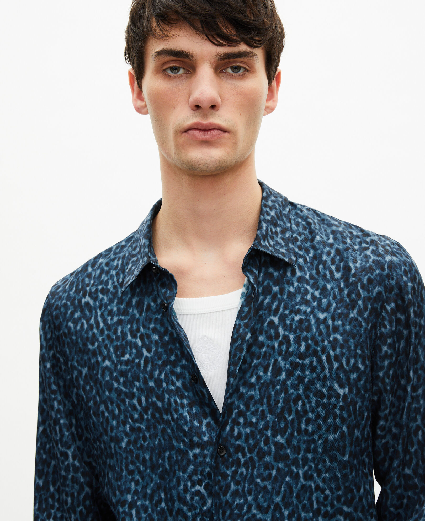 The Kooples MEN BLUE leopard print silk blend shirt