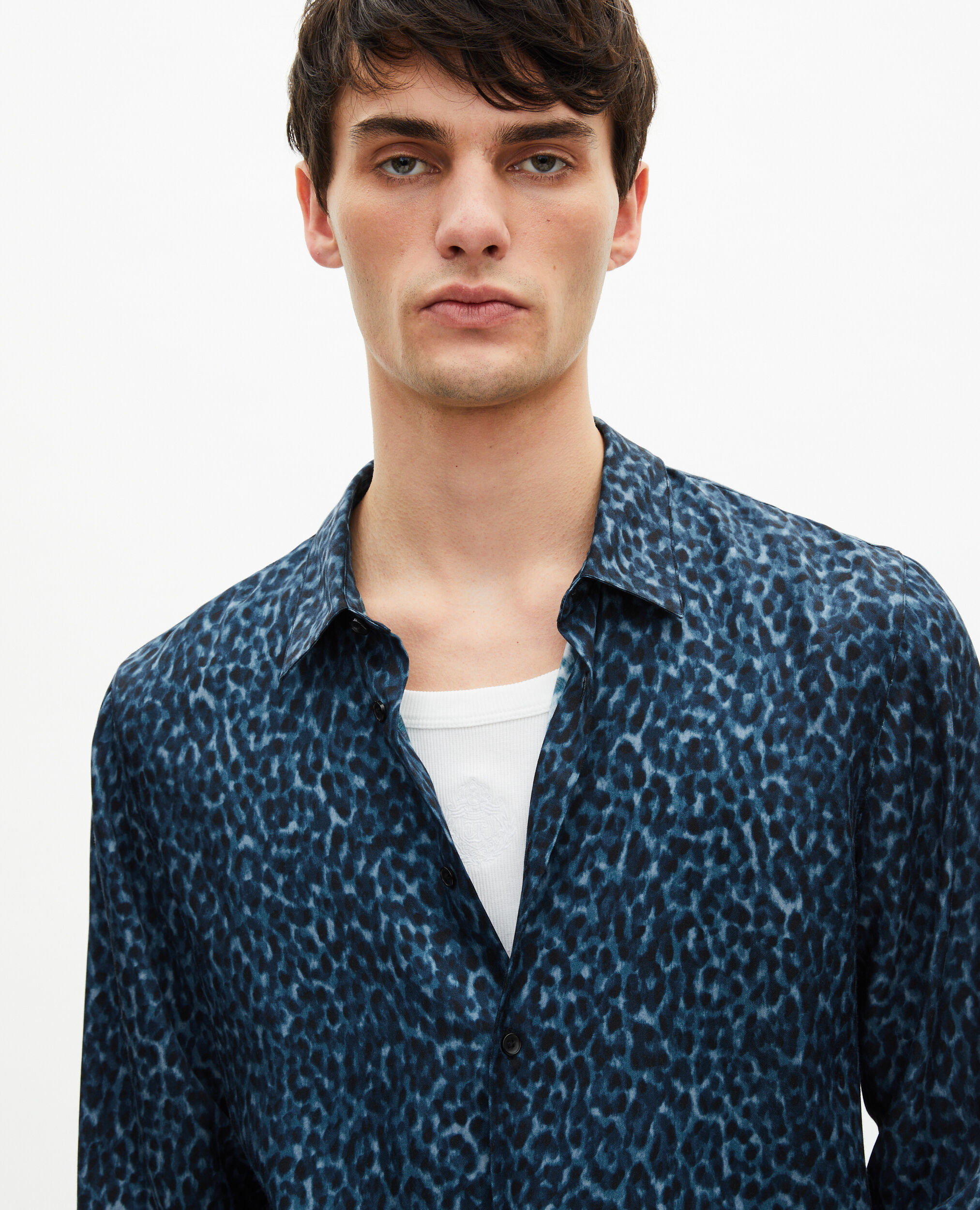 Leopard print silk blend shirt, BLUE, hi-res image number null