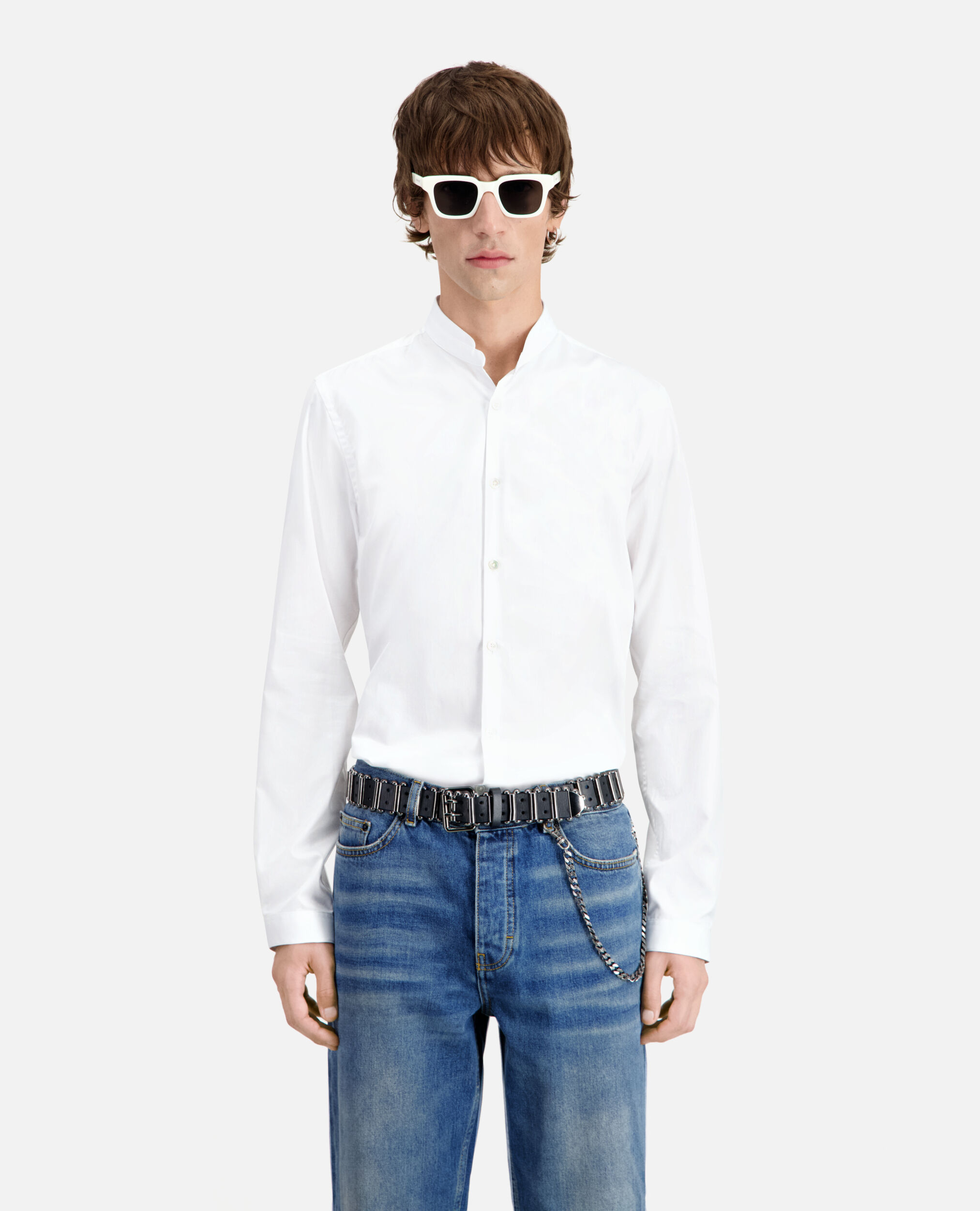 White shirt with officer collar, WHITE, hi-res image number null
