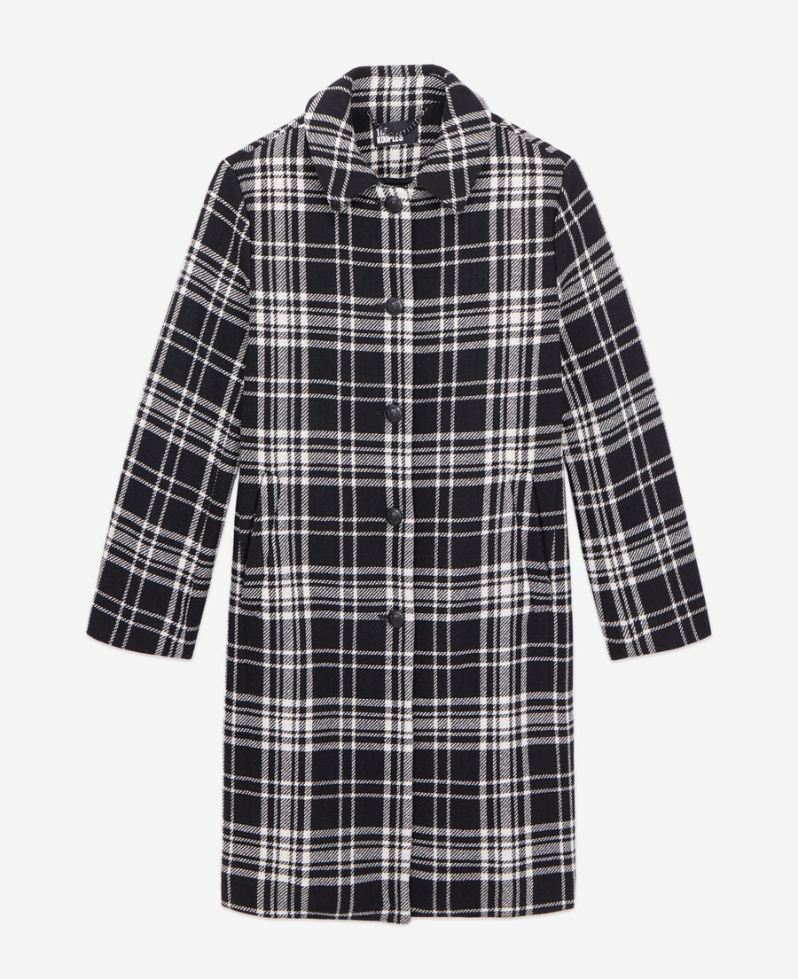 long checkered coat in wool blend