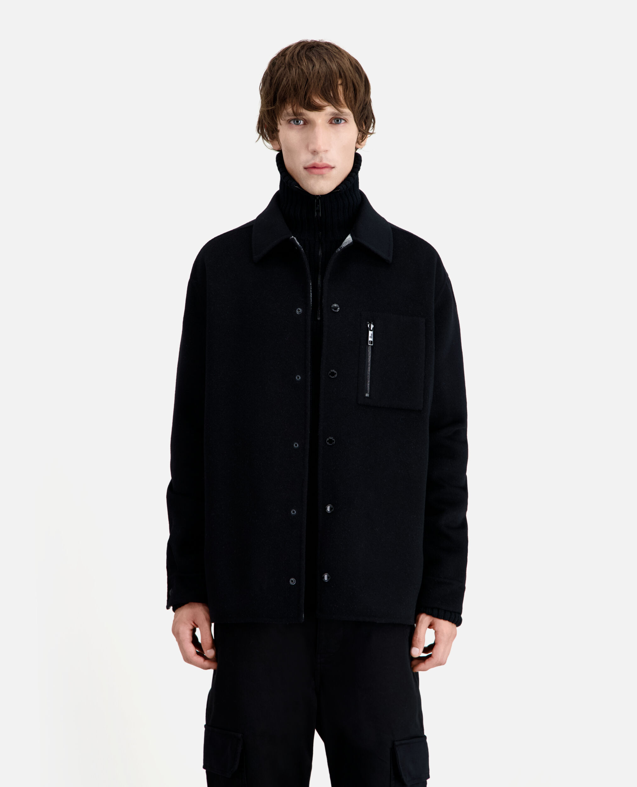 Black wool-blend overshirt jacket, BLACK GREY, hi-res image number null