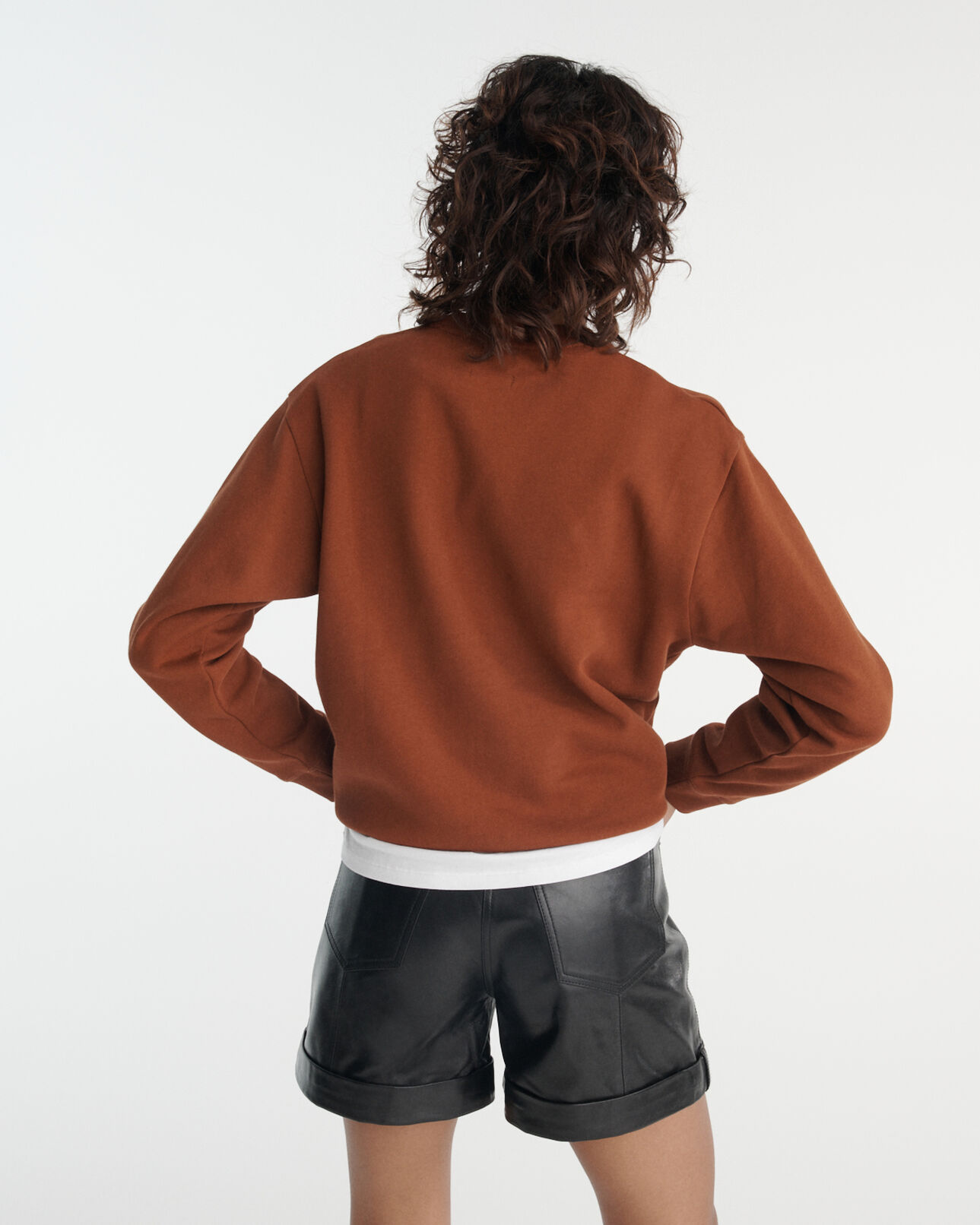The Kooples WOMEN ROUILLE sweatshirt in rust fleece with embroidery