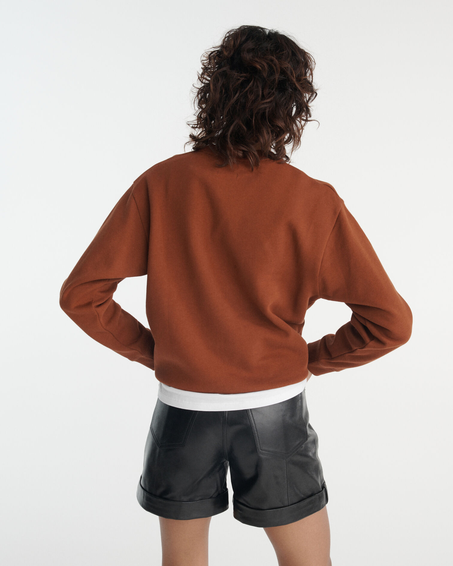 Sweatshirt in rust fleece with embroidery, ROUILLE, hi-res image number null