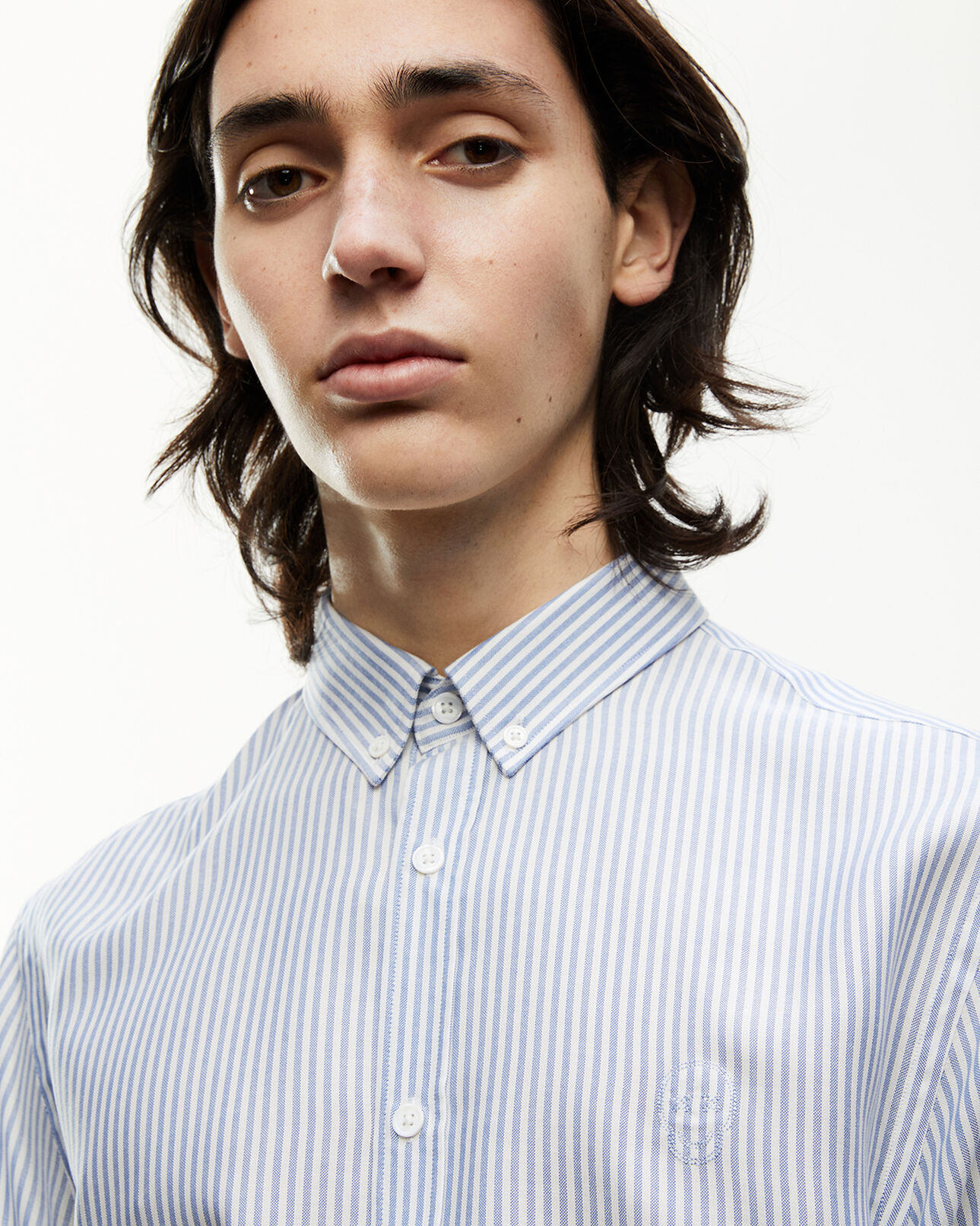 The Kooples MEN BLUE WHITE striped shirt w/classic collar - embroidery
