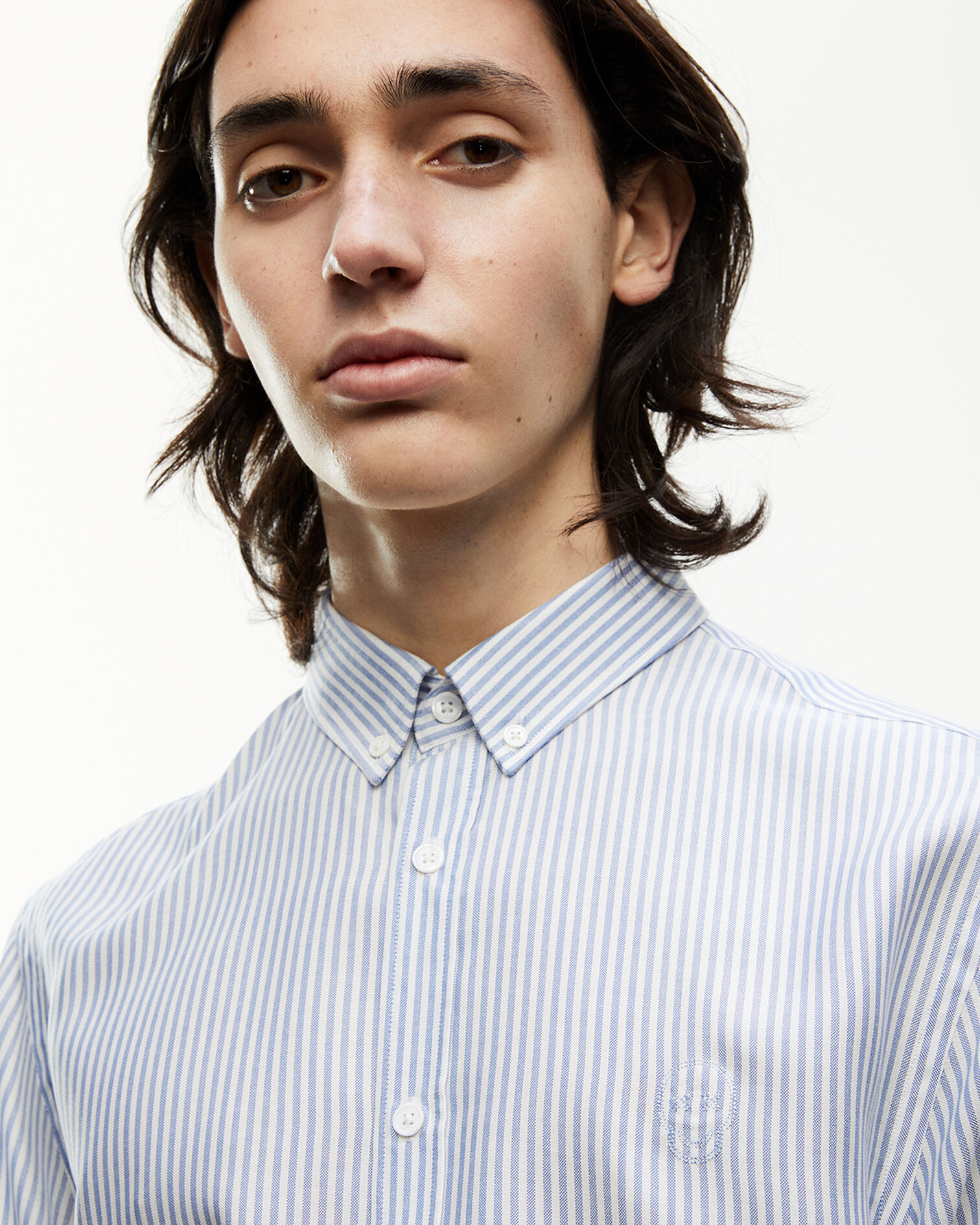 Striped shirt w/classic collar - embroidery, BLUE WHITE, hi-res image number null