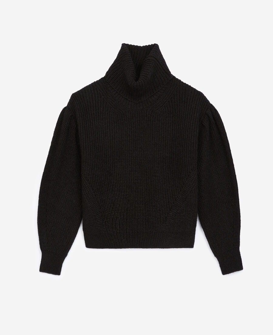 Knit black turtleneck sweater | The Kooples - US
