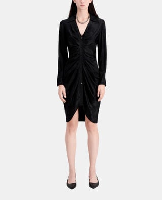 The Kooples FEMME BLACK robe noire mi-longue à fleurs avec fronces