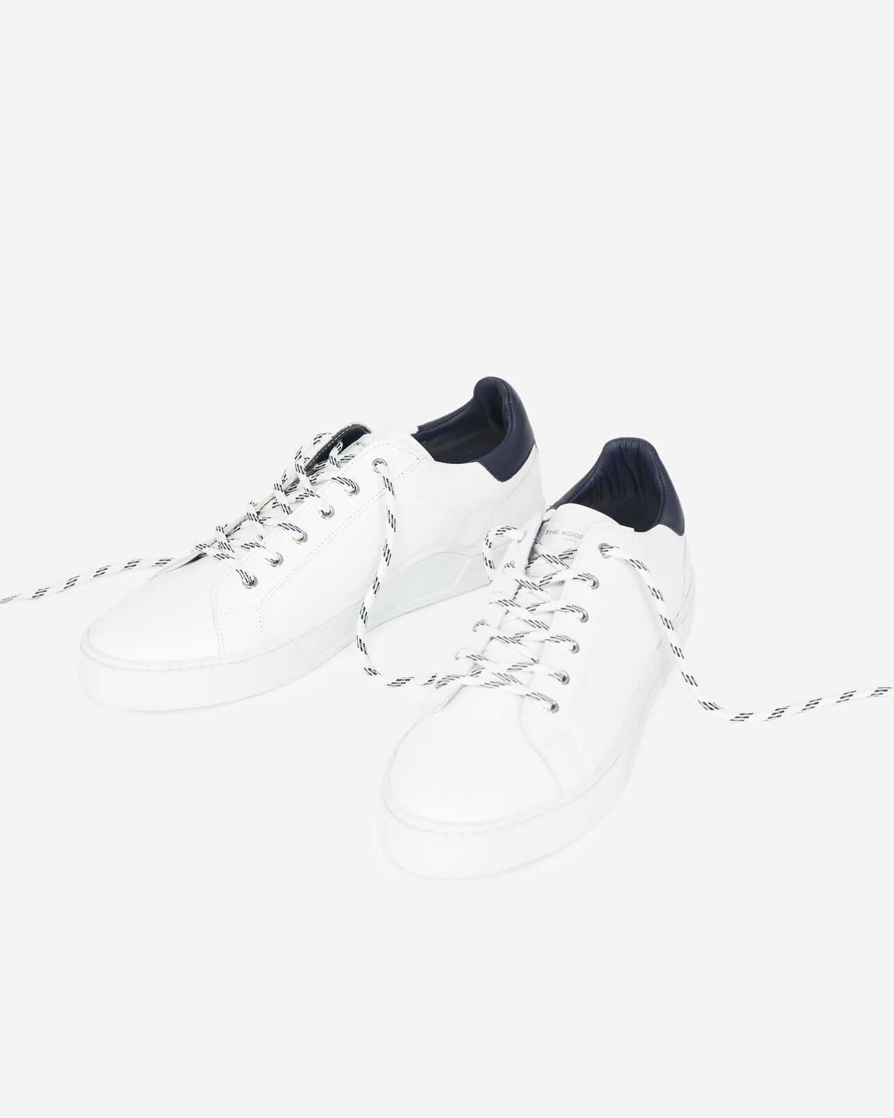 The Kooples MEN WHITE / BLUE white sneakers in leather with blue tongue