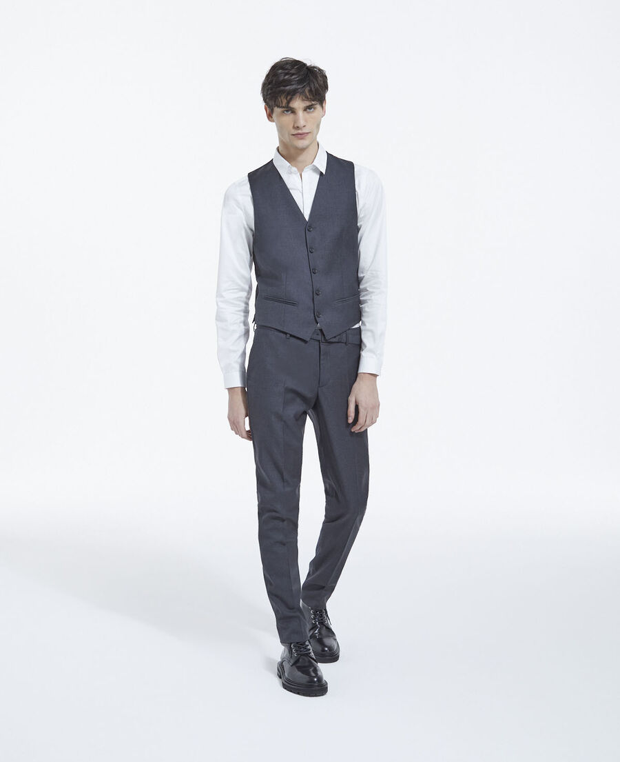 buttoned fitted dark grey waistcoat