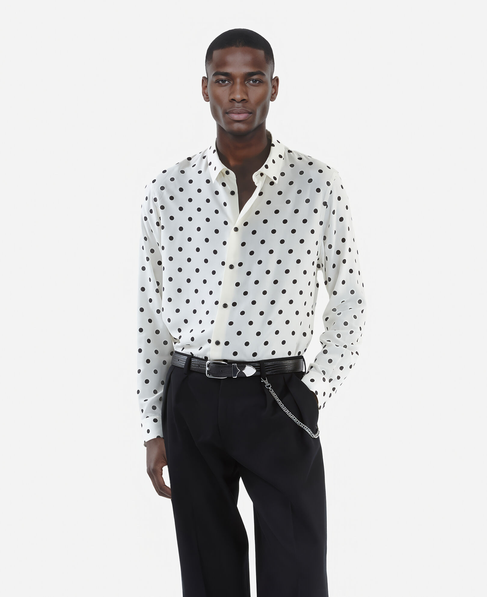 The Kooples MEN WHITE / BLACK white polka dot printed shirt