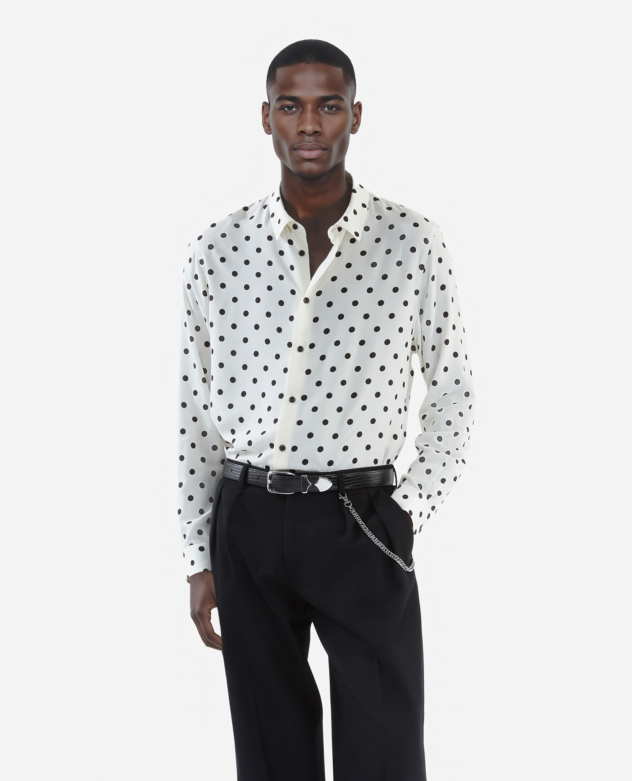White polka dot printed shirt, WHITE / BLACK, hi-res image number null
