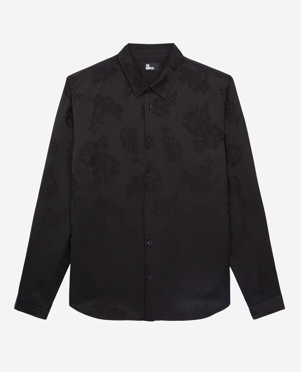 chemise jacquard noire à fleurs
