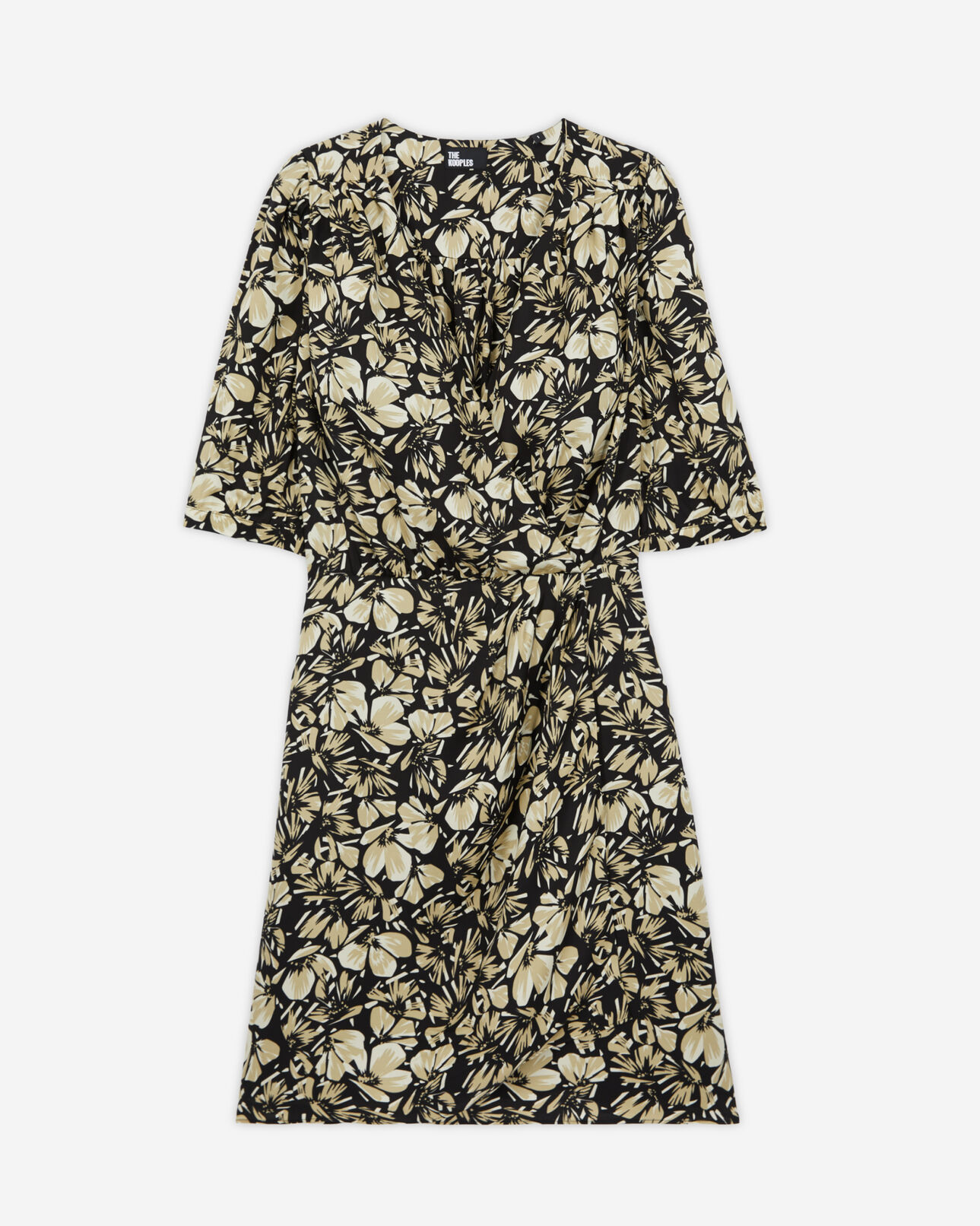 The Kooples WOMEN BLACK BROWN short printed wrap dress