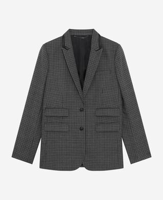 The Kooples WOMEN BLACK tailored jacket in black and grey fleece