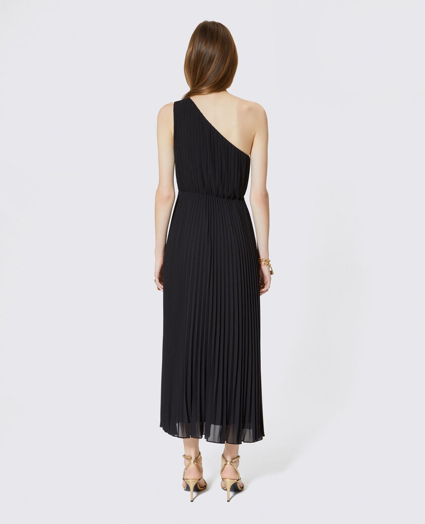 The Kooples FEMME BLACK robe longue asym&eacute;trique pliss&eacute;e noire