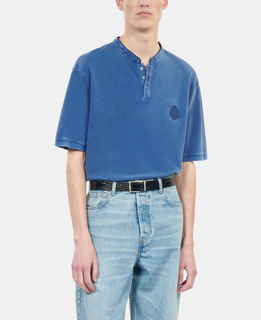 The Kooples H BLUE BRUT blue piqué cotton polo t-shirt
