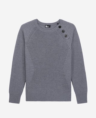 The Kooples FEMME MIDDLE GREY MEL_01 pull gris en laine avec boutons bijoux