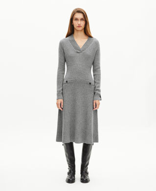 The Kooples FEMME LIGHT GREY robe longue en laine grise