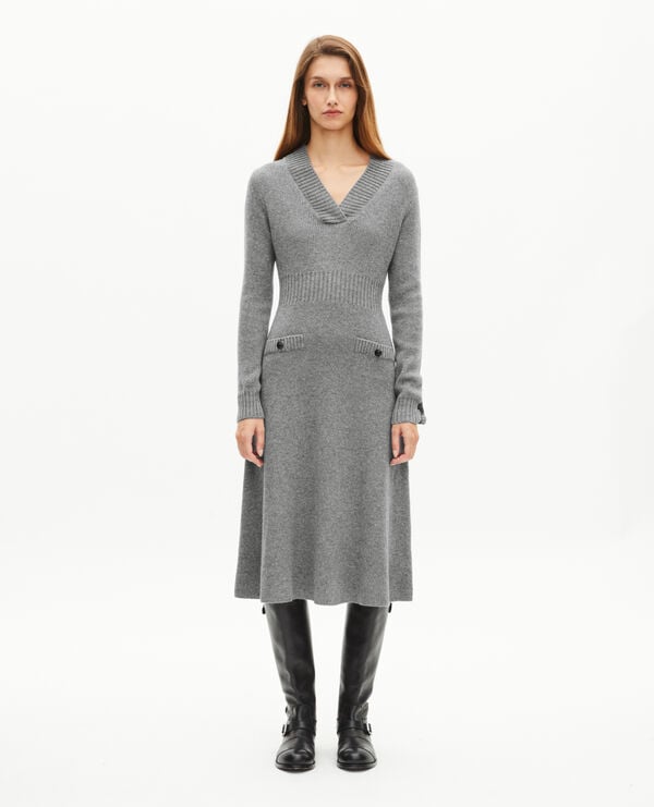 The Kooples FEMME LIGHT GREY robe longue en laine grise