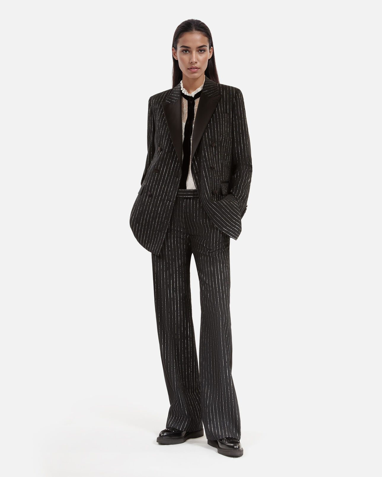 The Kooples FEMME BLACK pantalon tailleur droit à rayures noir