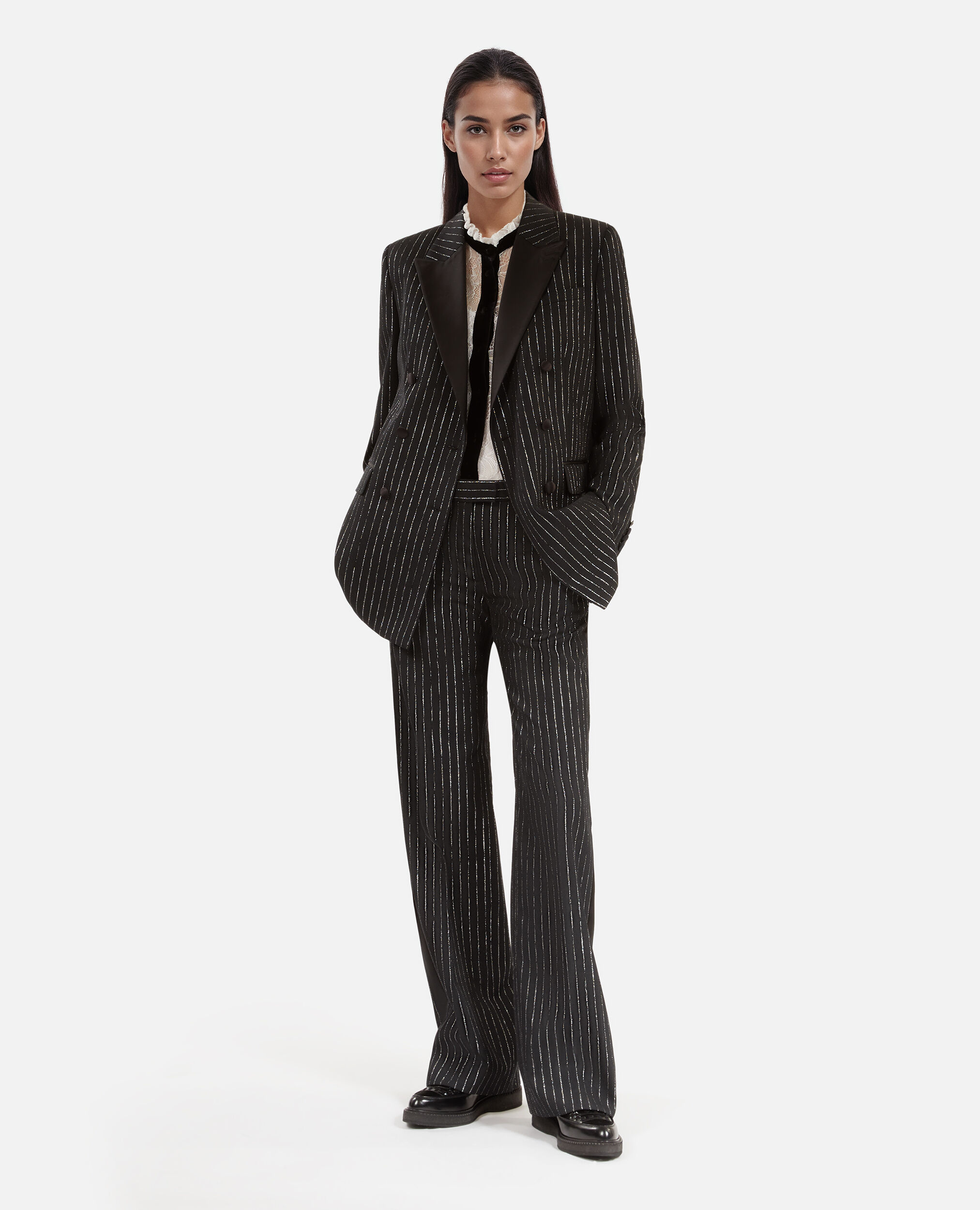 Pantalón traje recto rayas negro, BLACK, hi-res image number null