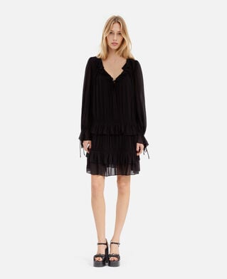 The Kooples FEMME BLACK STONE robe courte avec volants noire