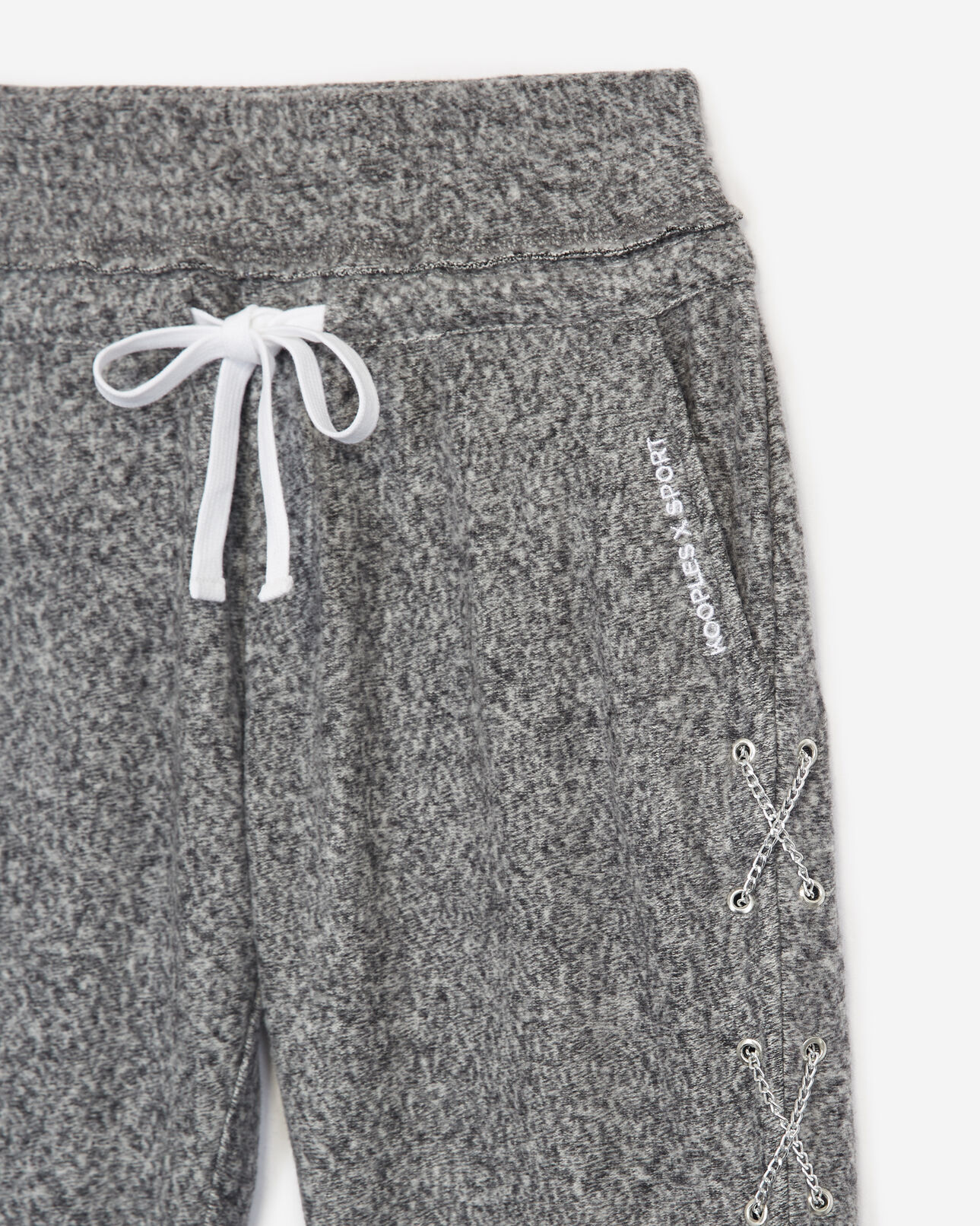 The Kooples FEMME GREY MELANGE jogging molleton gris détail chaîne
