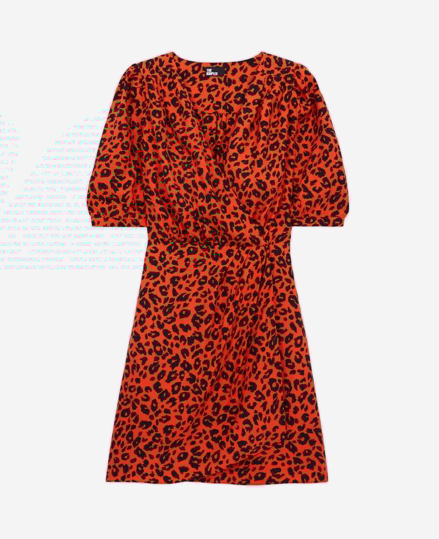 The Kooples FEMME ORANGE - BLACK robe courte léopard