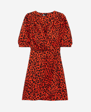 The Kooples FEMME ORANGE - BLACK robe courte léopard