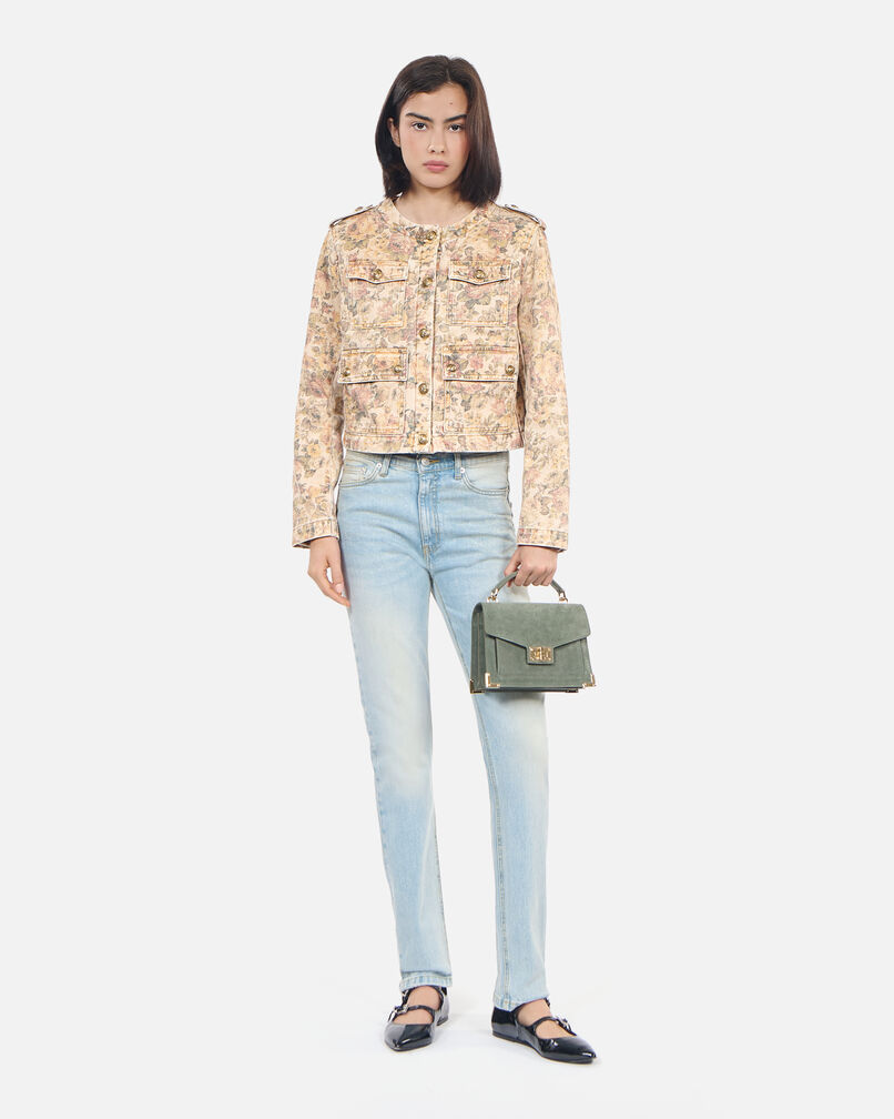 The Kooples DAMEN BEIGE LINEN jacke mit blumendruck